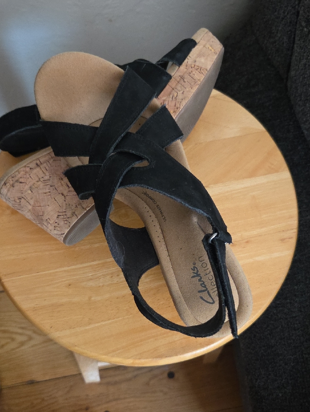 Black Suede Cork Wedge Sandals